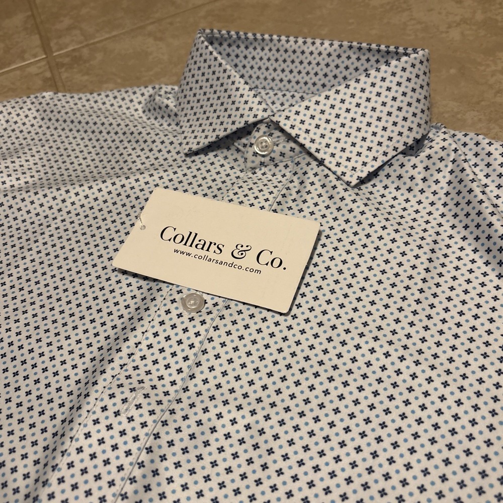 Collar And Co Featherweight Relaxed Small Polo Shirt Men's Geometric Blue White